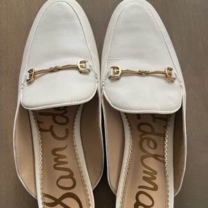 Sam Edelman White Mules with Gold Tone Design